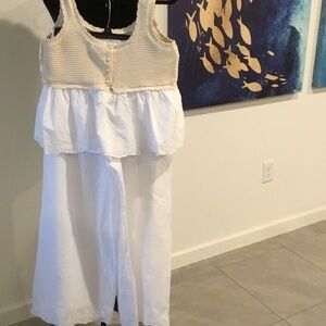 Haute Hippie Cream and White Cropped Jumpsuit